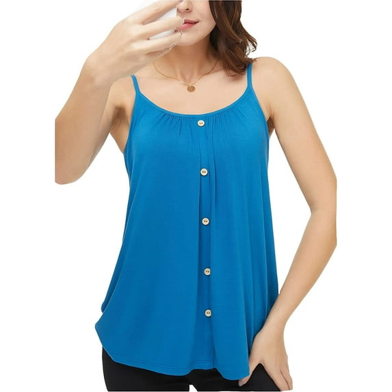 COMFREE Women's Camisole with Built in Bra Tank Top Flowy Swing Pleated Tank Top Cami with T-Button Adjustable Strap
