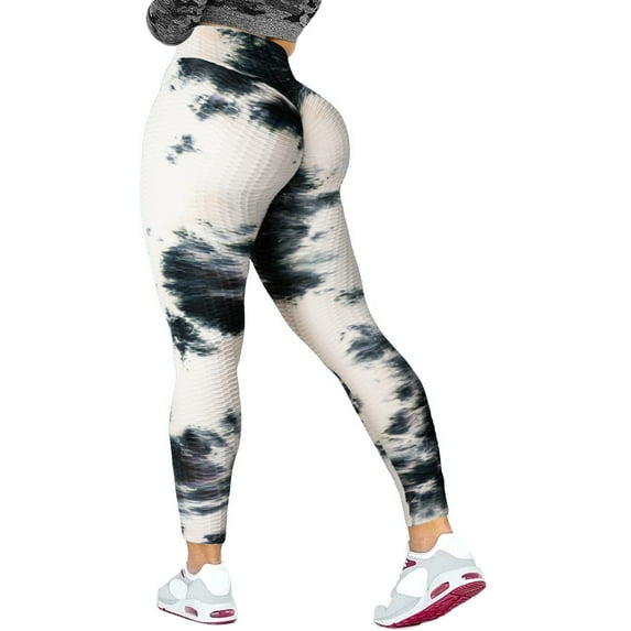 COMFREE Women's High Waisted Yoga Pants Tummy Control Anti Cellulite Ruched Butt Lifting Scrunch Booty Leggings Workout Running Textured Tights