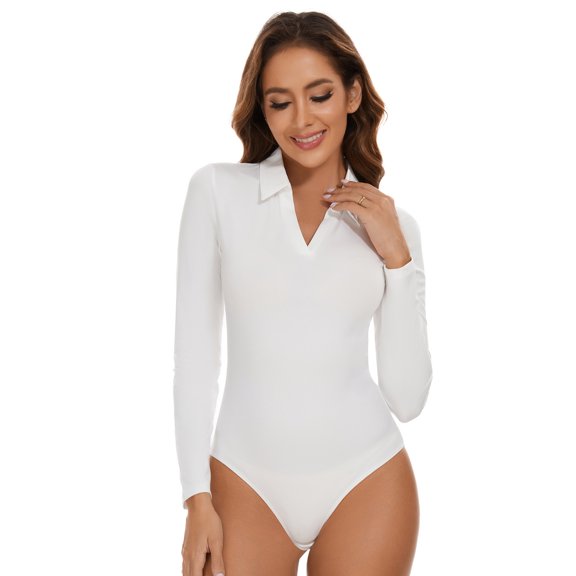 COMFREE Women's Sexy V-neck Bodysuit Long Sleeve Jumpsuit Basic Tops Solid Soft Jumpsuits