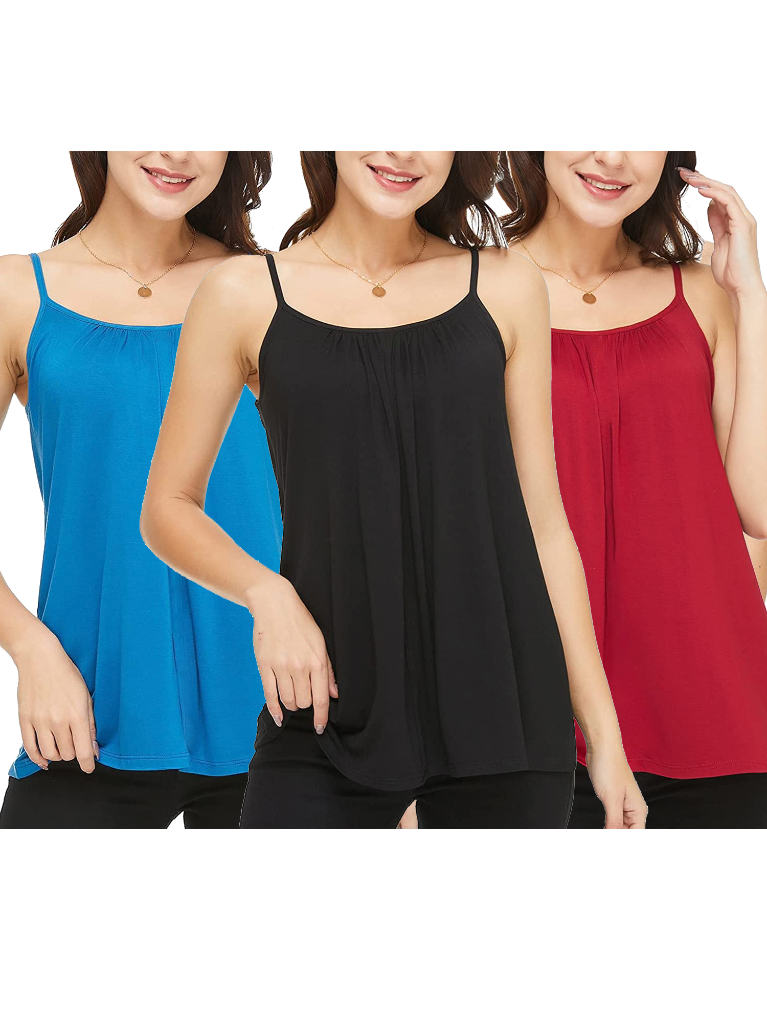 COMFREE Women's Tank Top with Built in Bra Camisole Flowy Swing Pleated Tank Top Cami with