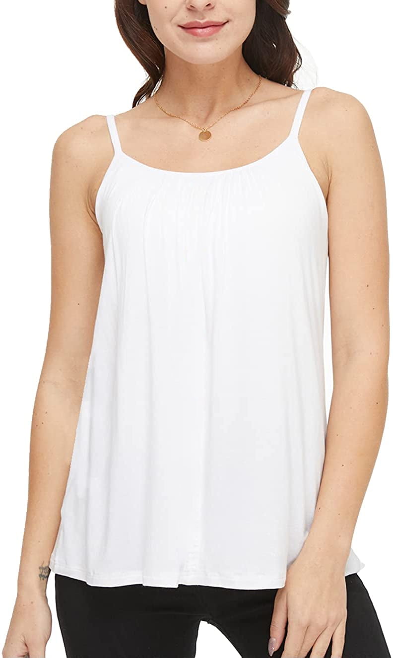 Women's Cami with Built in Bra Cup Casual Flowy Swing Pleated Tank