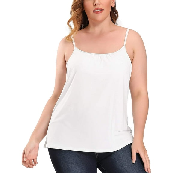 FITVALEN Women's Camisole with Built in Bra Plus Size Casual Loose Tank Tops Sleeveless Shirts Adjustable Straps (S-4XL）