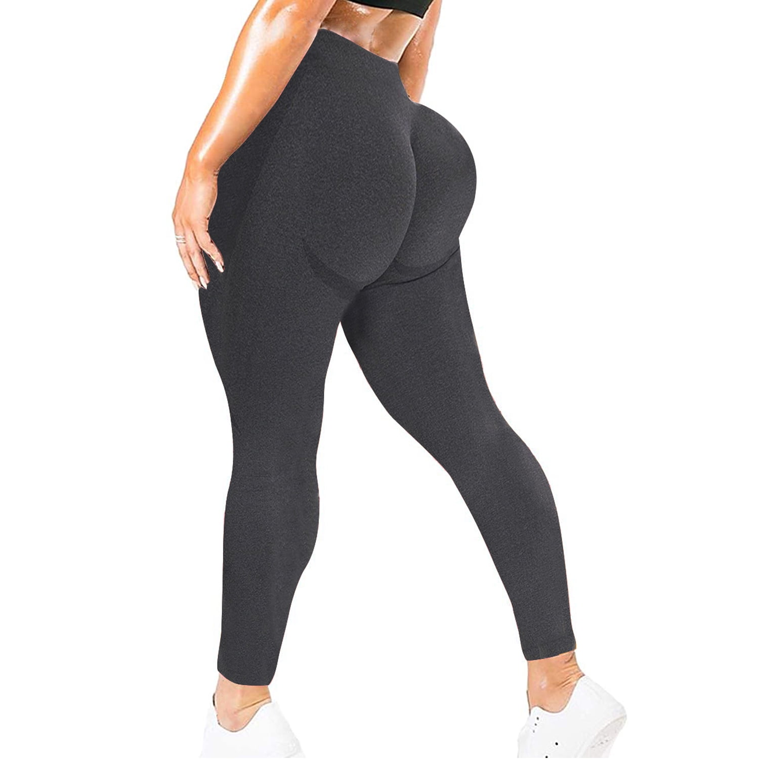 BlissClub Women Power Up Compression Leggings, Laminated Waistband, Spandex Printing for Glute Compression, Calf Shaping Seams, Two  Waist-Level Side Pockets