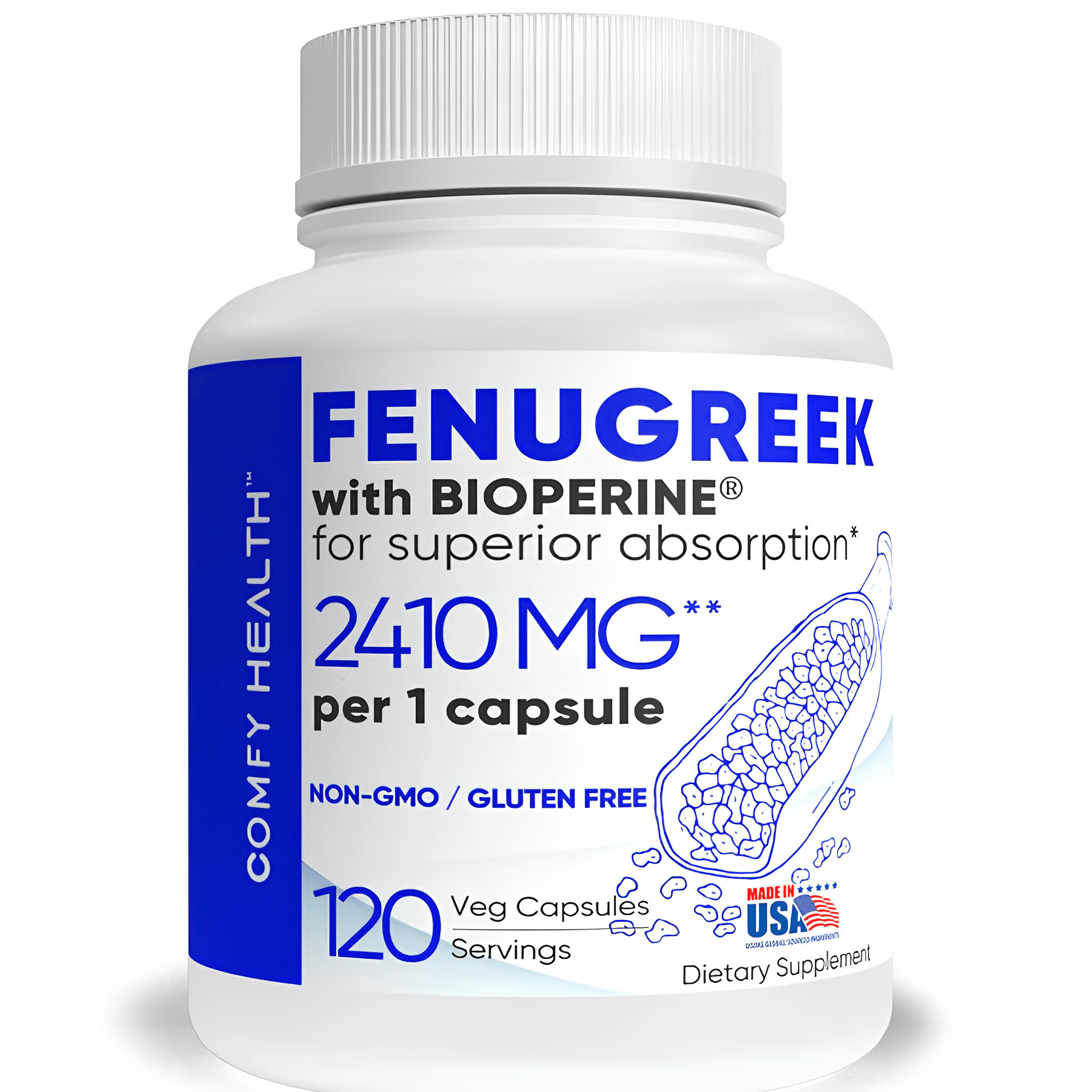 COMFY HEALTH Fenugreek Capsules, 2410mg Per Capsule, 120 Count