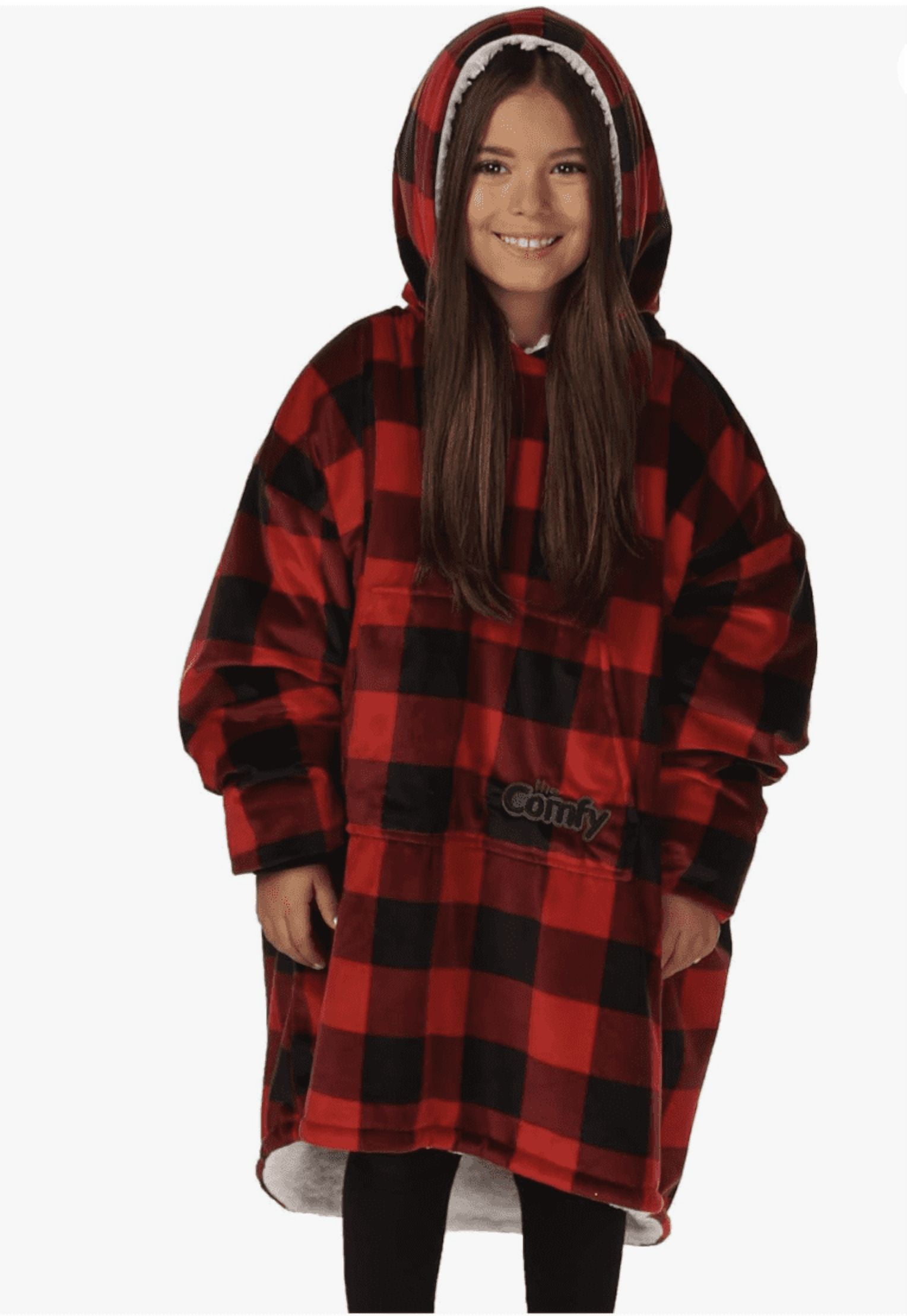 THE COMFY Original Jr | Sherpa Lined Microfiber Fleece Wearable Blanket for Kids, Oversized Design with Hood and Pocket, from Shark Tank, Warm and Cozy Gifts for Children