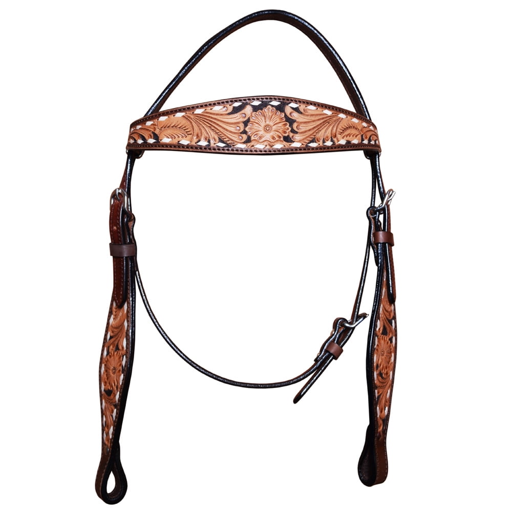 Coiffe Western Pour Cheval Comfytack – Cuir Véritable Marron – Peinte à La Main – Taille Standard
