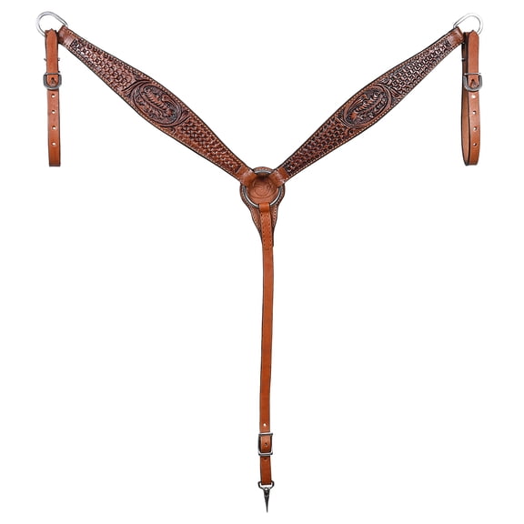 Comfytack Western Horse Breast Collar Hand Tooled Genuine American Leather Tack Brown