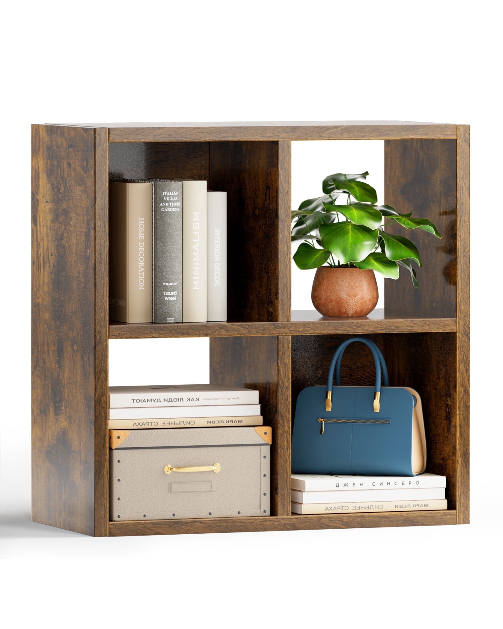 LUCKLIFE 4  Cube Storage Organizer with Open Back and Removable Back Panels, Brown