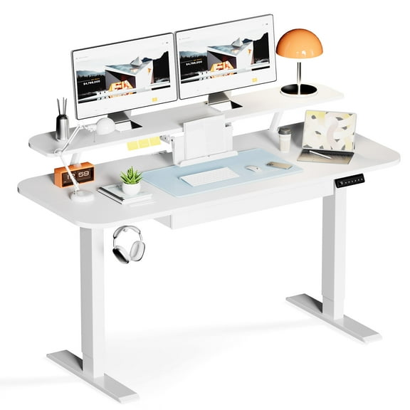 COMHOMA 48 x 24 inch Multifunctional Height Adjustable Desk with Ergonomic Monitor Stand, Spacious Drawer, and Industrial Frame for Smooth Lifting