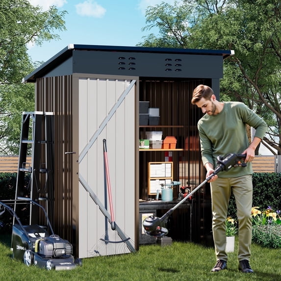 CLOUDREST PRO Metal Shed 5 x 3 ft. Outdoor Storage Shed with Lockable Door and Air Vent Metal Garden Shed,Gray