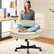 COMHOMA Armless Office Desk Chair, Criss Cross Swivel Chair with Wheels, Wide Seat Adult Vanity Chair for Home Office , Beige