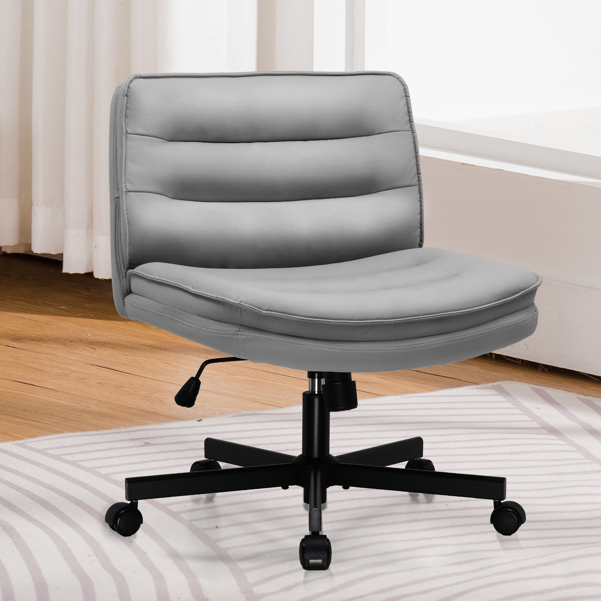COMHOMA Armless Office Desk Chair with Wheels, Fabric Padded Cross ...