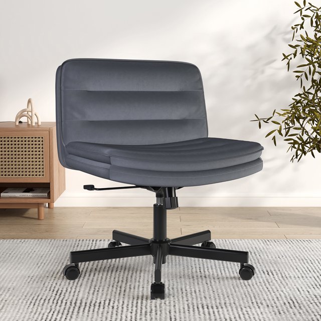 COMHOMA Armless Office Desk Chair with Wheels, Fabric Padded Cross Legged Office Chair, Modern