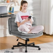 COMHOMA Armless Office Desk Chair with Wheels, Fabric Padded Cross Legged Office Chair, Modern Swivel Vanity Chair Height Adjustable Wide Seat Computer Task Chair, Gray