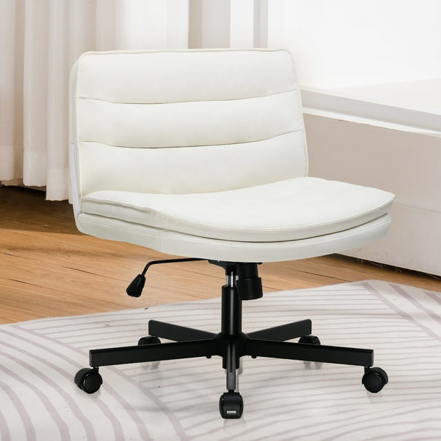 COMHOMA Armless Office Desk Chair with Wheels, PU Leather Padded Cross
