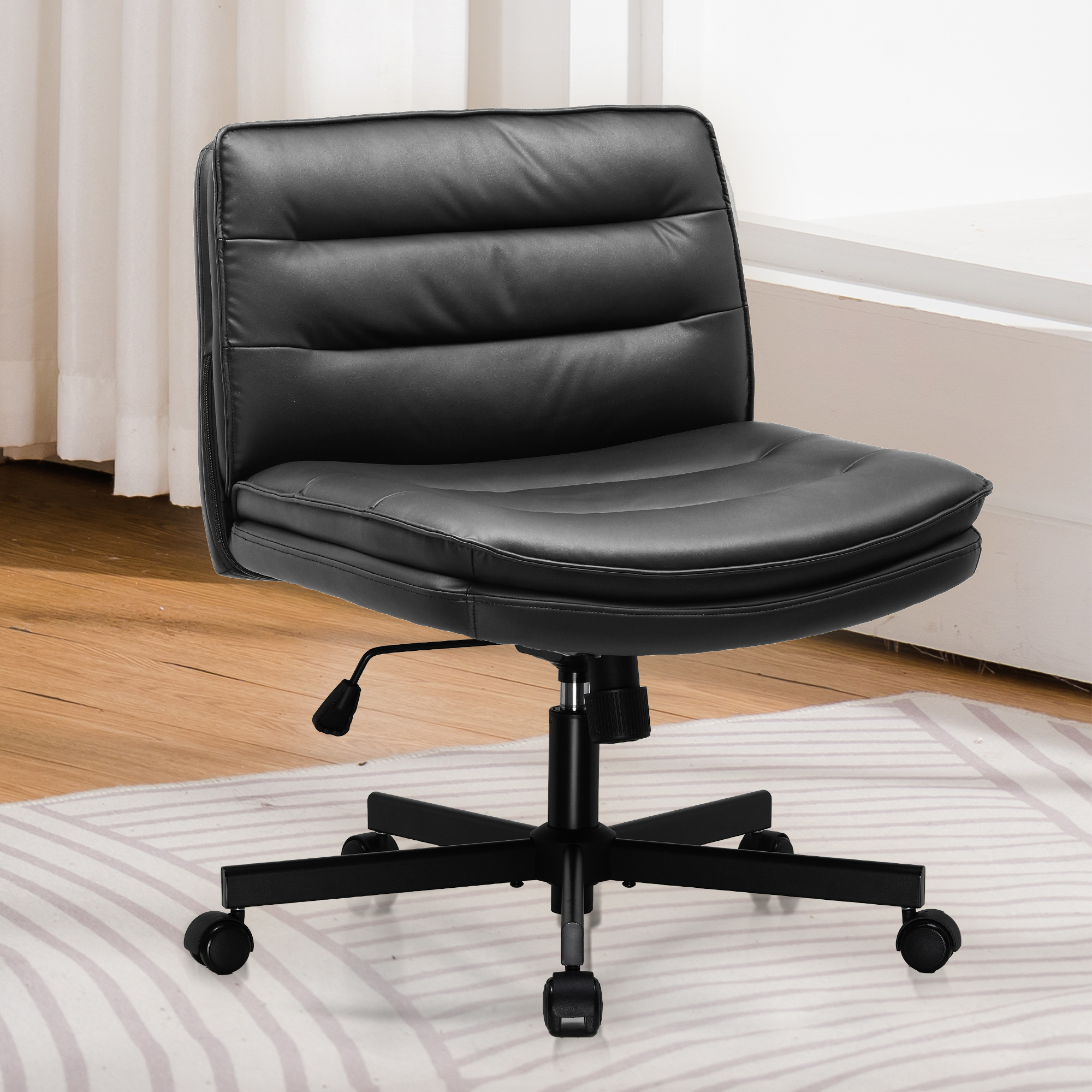 COMHOMA Armless Office Desks Chair with Wheels, PU Padded Cross Legged