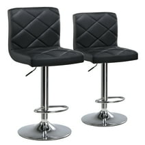 COMHOMA Bar Stools,  Modern PU Leather Swivel Adjustable Hydraulic Bar Stool with 16.1” Wide Base Square Counter Bar Stool Set of 2, Black