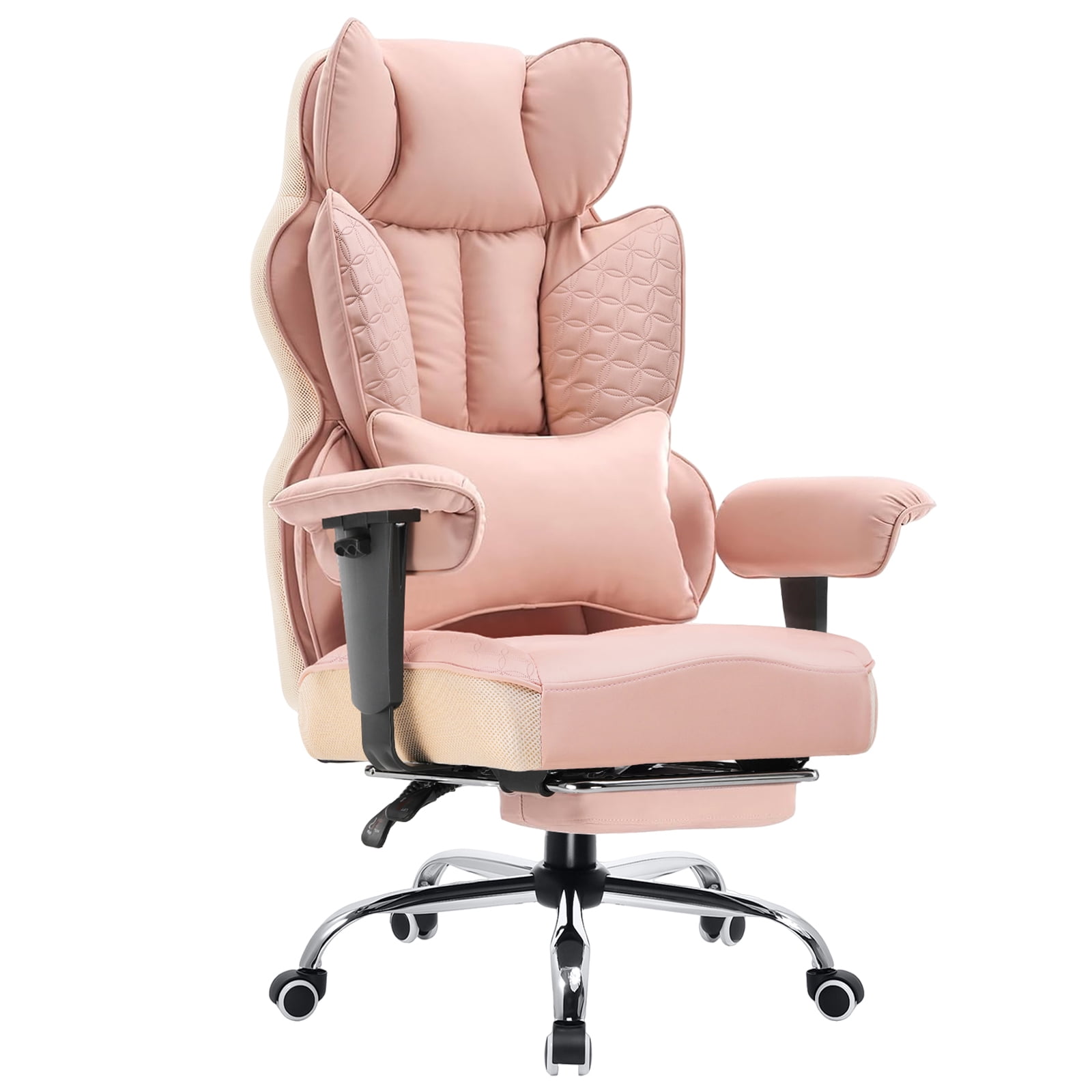 COMHOMA Big and Tall Office Chair 400LBS Wide Ergonomic Gaming Chair with Deluxe Embossing Leather with Foot Rest 150°Reclining Adjustable Armrests Pocket Spring Back Support and Without Pillow