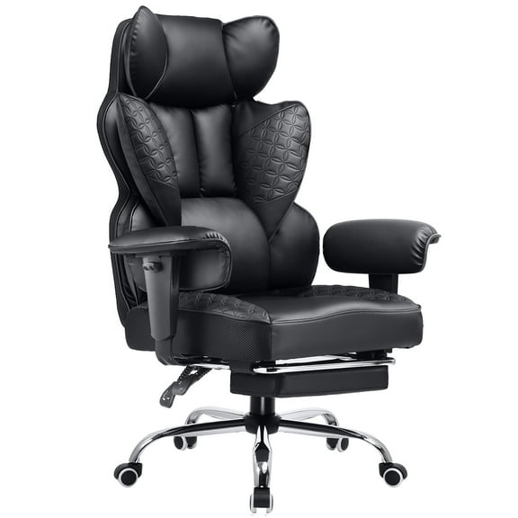 COMHOMA Big and Tall Office Gaming Chair with Adjustable Armrest and Back Support, Black