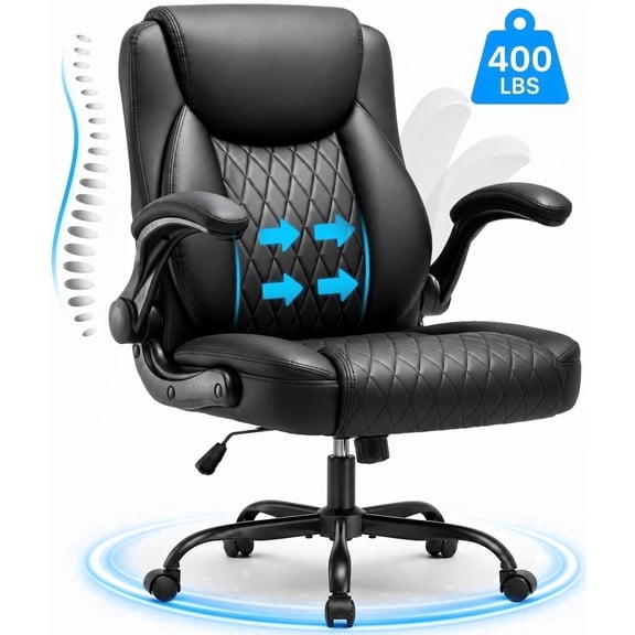 CloudRest Pro Office Chair, 400LBS Wide Seat Ergonomic Computer Desk Chair High Back Executive Leather Chair Adjustable Task Chair Lumbar Back, Black
