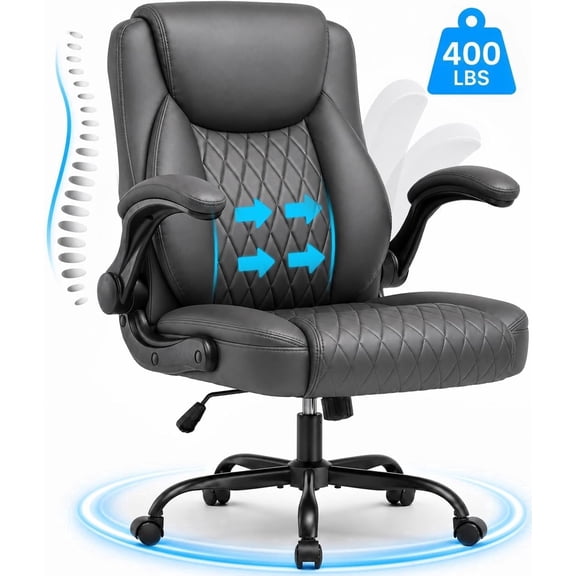 CloudRest Pro Office Chair, 400LBS Wide Seat Ergonomic Computer Desk Chair High Back Executive Leather Chair Adjustable Task Chair Lumbar, Gray