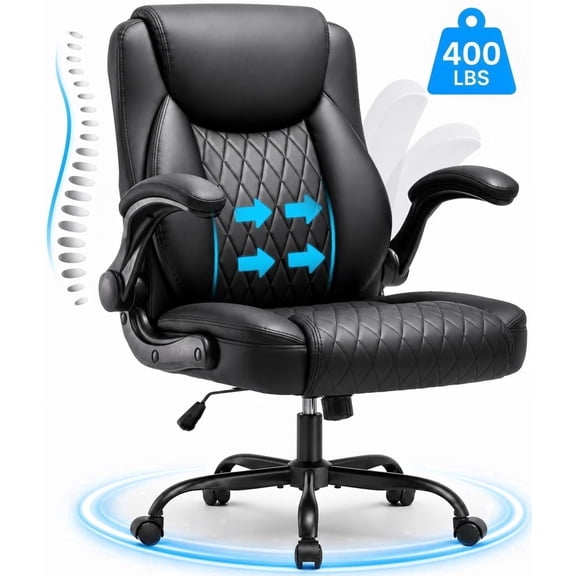 CloudRest Pro Office Chair, 400LBS Wide Seat Ergonomic Computer Desk Chair High Back Executive Leather Chair Adjustable Task Chair Lumbar Back, Black