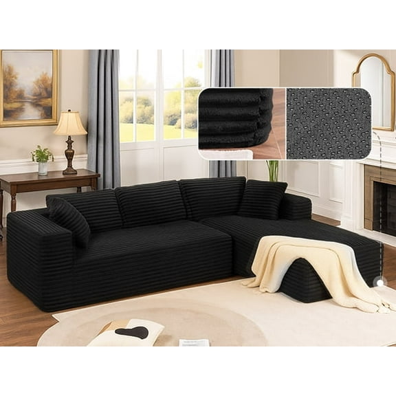 COMHOMA Cloud Sectional Couch with L-Shape Chaise,Corduroy Fabric Couches with Right Facing Chaise for Living Room Bedroom,Geen