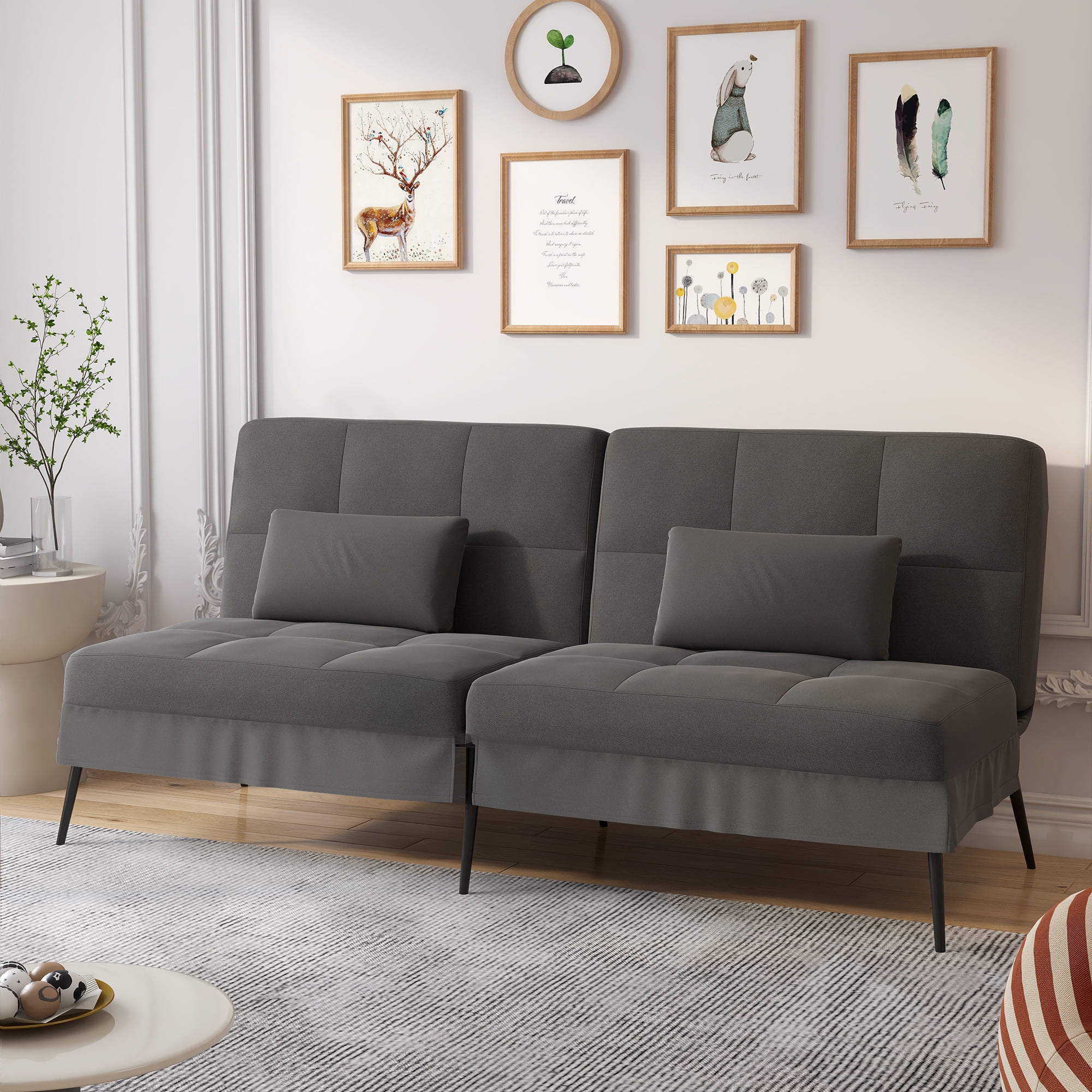 COMHOMA Convertible Futon Sofa Bed Upholstered Futon Couch Corduroy Sleeper Sofa,Cream White