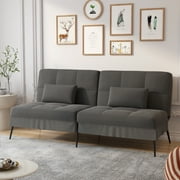 COMHOMA Convertible Futon Sofa Bed Square Upholstered Futon Couch Fabric Sleeper Sofa, Black