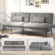 COMHOMA Convertible Futon Sofa Bed 72  W Large Size Upholstered Futon Couch Fabric Sleeper Sofa, Gray