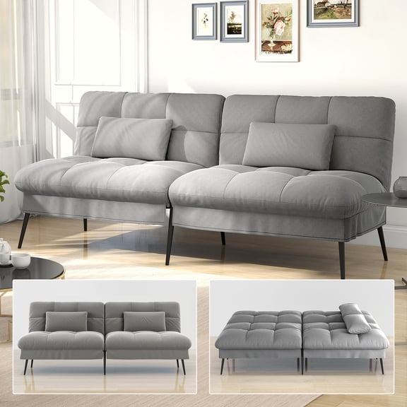COMHOMA Convertible Futon Sofa Bed 72″ W Large Size Upholstered Futon Couch Fabric Sleeper Sofa, Gray