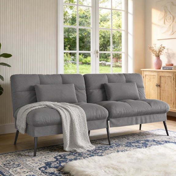COMHOMA Convertible Futon Sofa Bed Upholstered Futon Couch 68.5" Fabric Sleeper Sofa, Gray