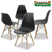 COMHOMA Dining Chair PVC Plastic Lounge Chair Kitchen Dining Room Chair, Black Set of 4