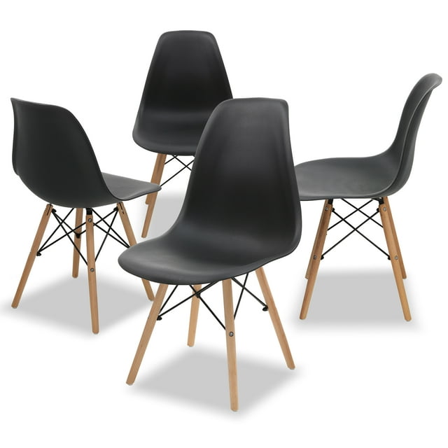 COMHOMA Dining Chair PVC Plastic Lounge Chair Kitchen Dining Room Chair, Black Set of 4