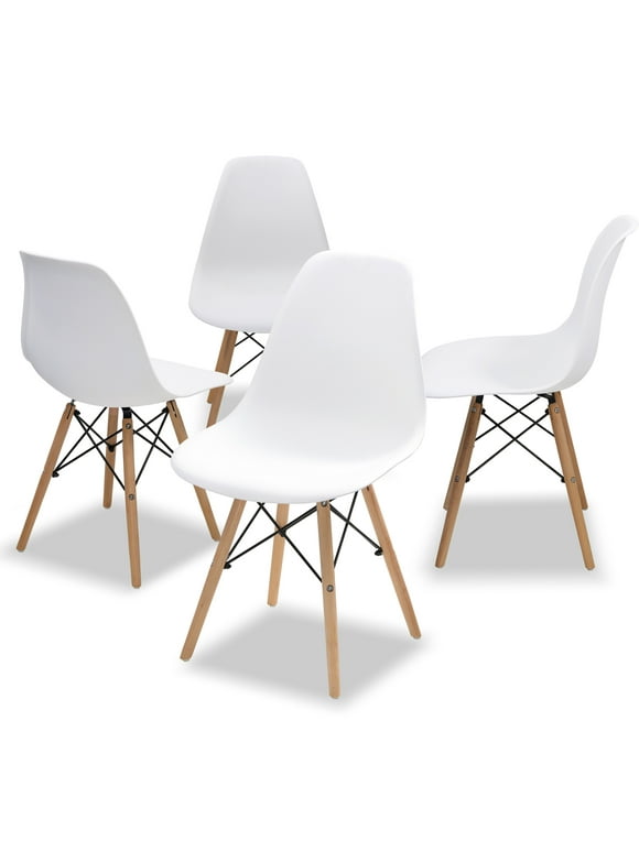 COMHOMA Dining Chair PVC Plastic Lounge Chair Kitchen Dining Room Chair, White Set of 4