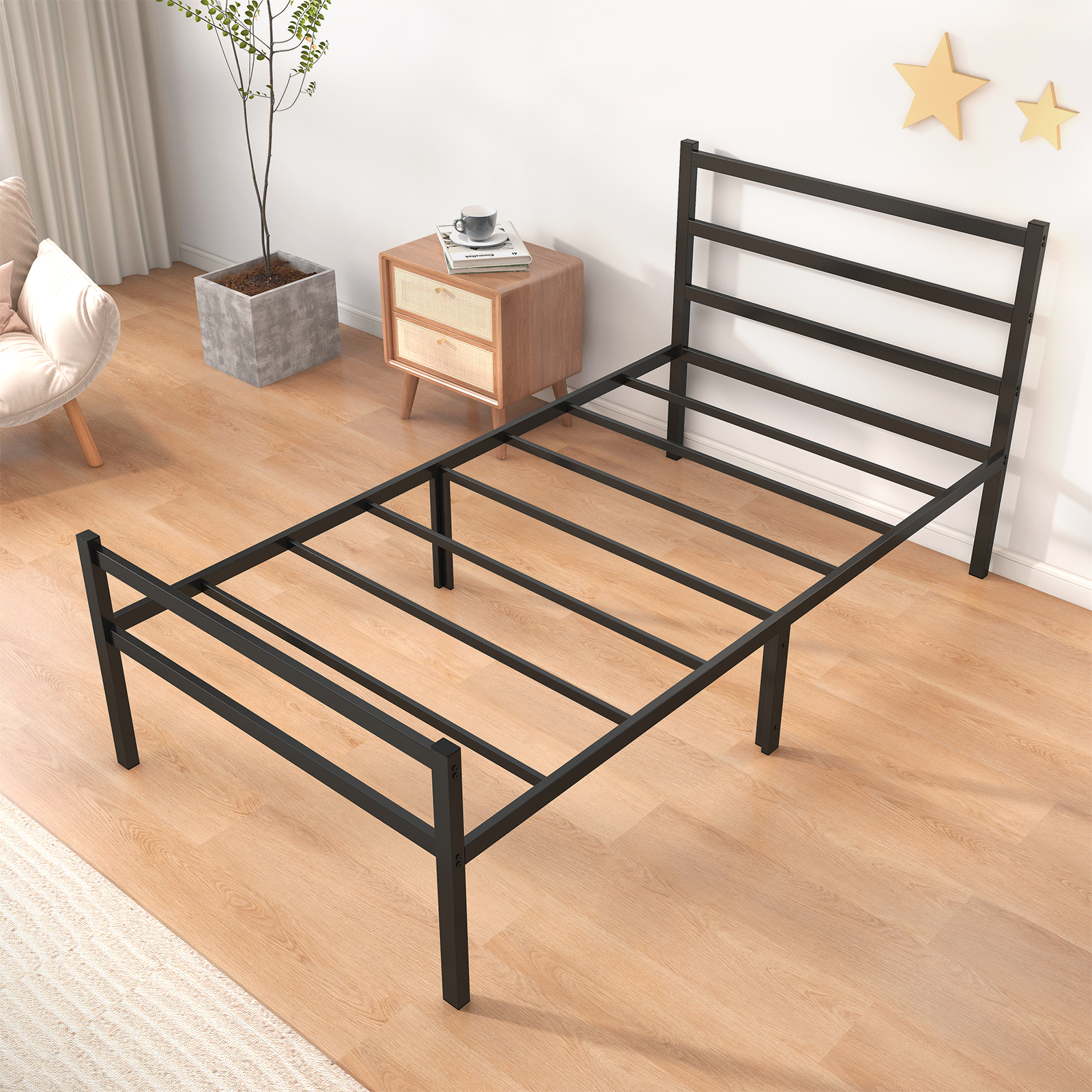 Zinus Korey 38" Metal Platform Bed with Upholstered Headboard, Twin