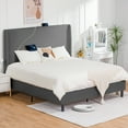 thumbnail image 1 of COMHOMA King Bed Frame with Type-C & USB, Upholstered Bed Frame with 51" High Headboard Tall, White Bed Frame with Wood Slat Support, Wingback Headboard,Grey, 1 of 9