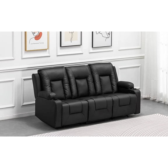 COMHOMA Leather Recliner Modern 3Seat PU Leather Recliner Chair,Modern Small Sofa Couch,Modern Couches for Living Room with Drink Holders Living Room Chair Sofa