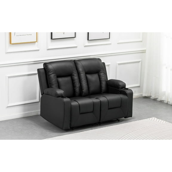 COMHOMA Leather Recliner Modern Loveseat Sofa, 2 Leather Recliner Chair,Modern Small Sofa Couch,2 Seater PU Loveseat,Modern Couches for Living Room with Drink Holders Living Room Chair Loveseat Sofa