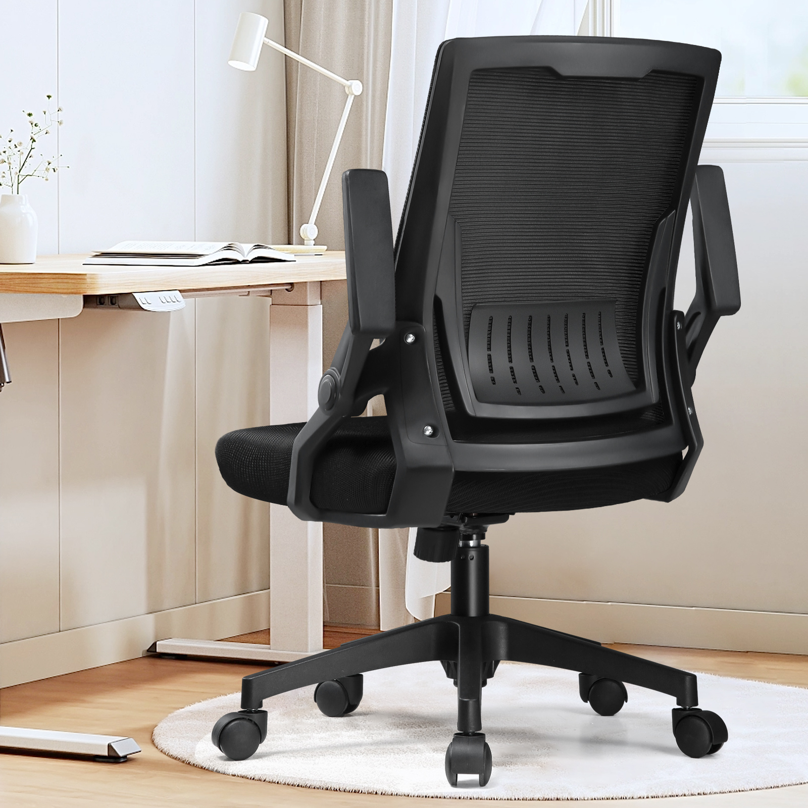 COMHOMA Mesh Office Chair with Flip-Up Armrests Mid Back Computer Chair, Black - image 1 of 8