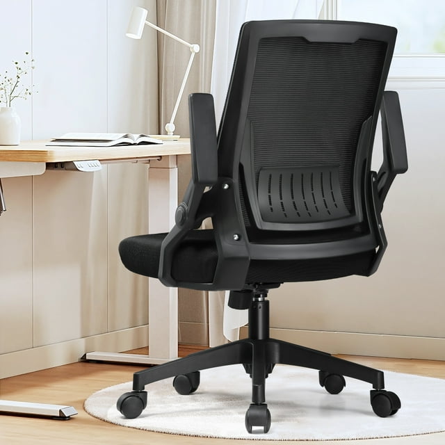 COMHOMA Mesh Office Chair with Flip-Up Armrests Mid Back Computer Chair, Black
