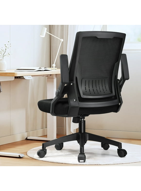 COMHOMA Mesh Office Chair with Flip-Up Armrests Mid Back Computer Chair, Black
