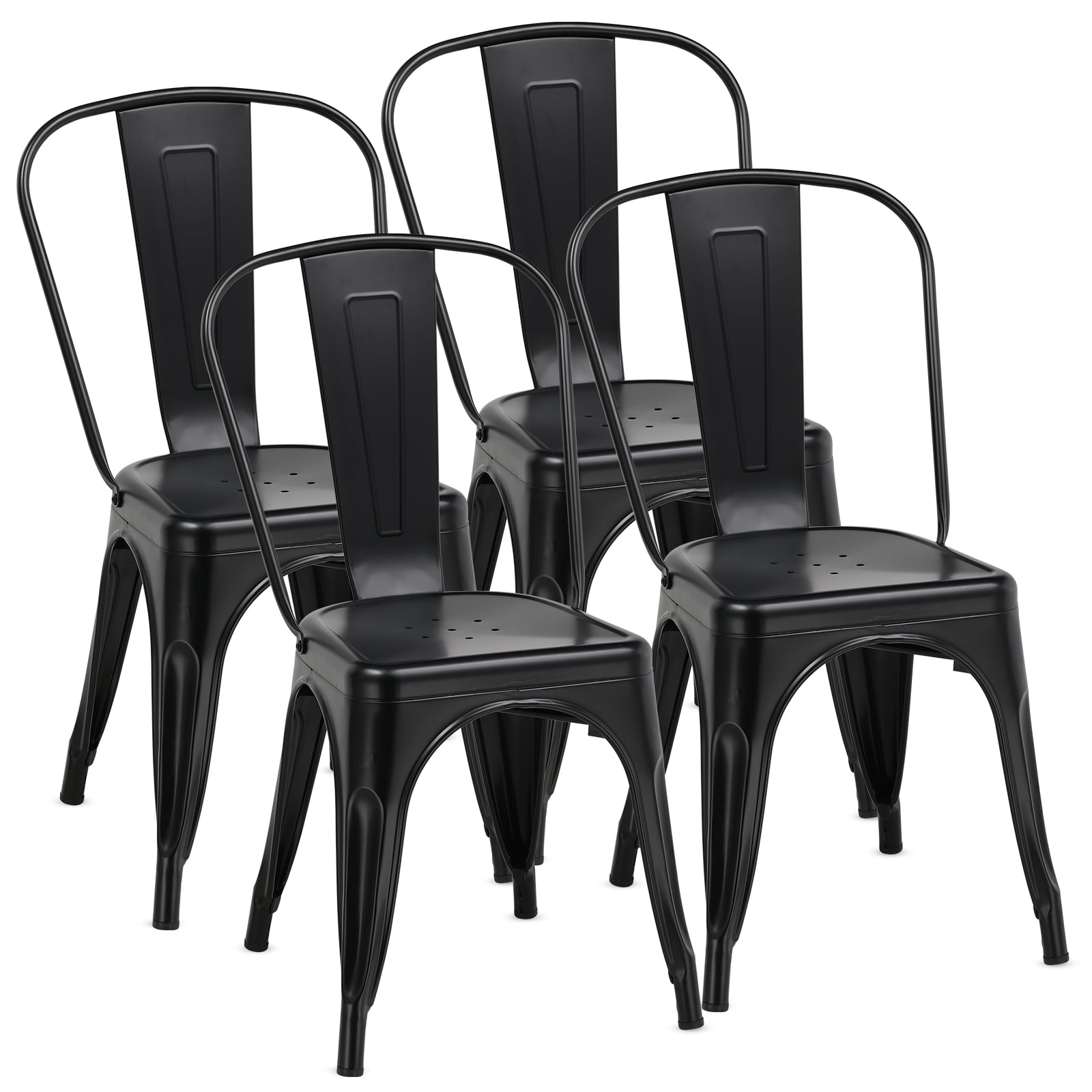 COMHOMA Metal Dining Chair Industrial Modern Iron Stackable Bistro Chair Set of 4,  Black