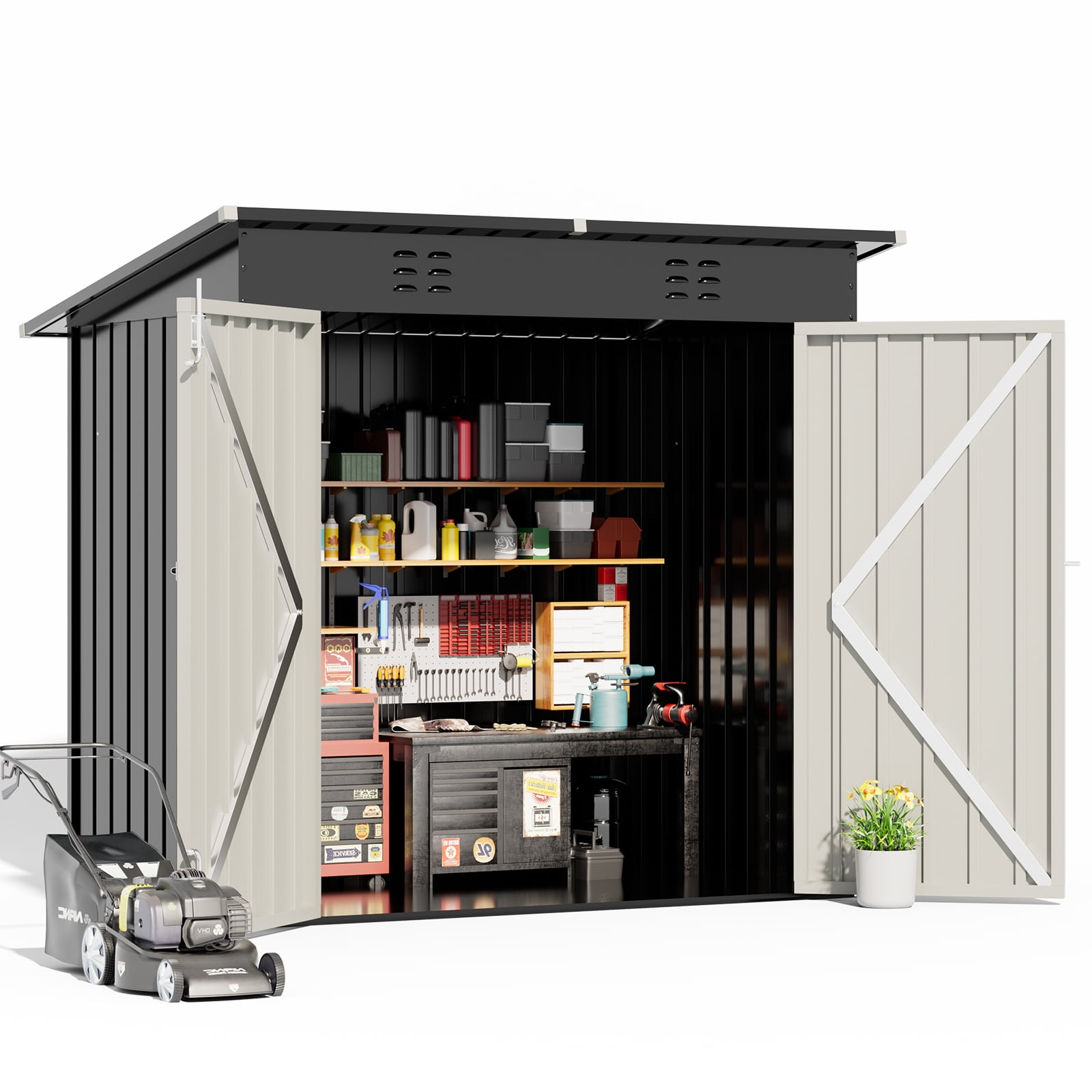 COMHOMA Metal Shed, 6 x 4 ft Metal Outdoor Storage Shed with Lockable Doors & Waterproof, Gray