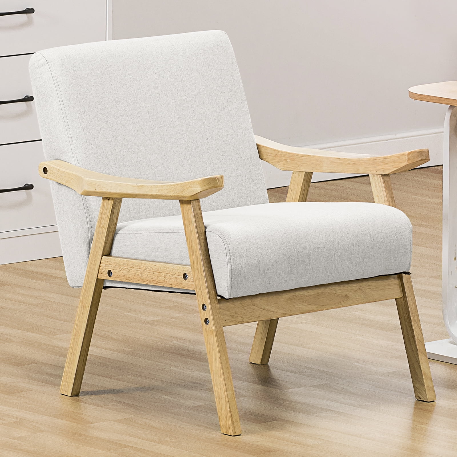 Kayflora Mid-Century Modern Accent Chair - Solid Wood Armrests, Button-Tufted Cushion, Green