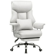 COMHOMA Office Chair High Back Executive Chair Big PU Leather Computer Desk Chair with Footrest, White