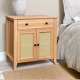 thumbnail image 1 of COMHOMA Rattan End Table and Storage Cabinet with Drawer and Shelves,, Accent Table for Living Room,  Natural Oak, 1 of 7