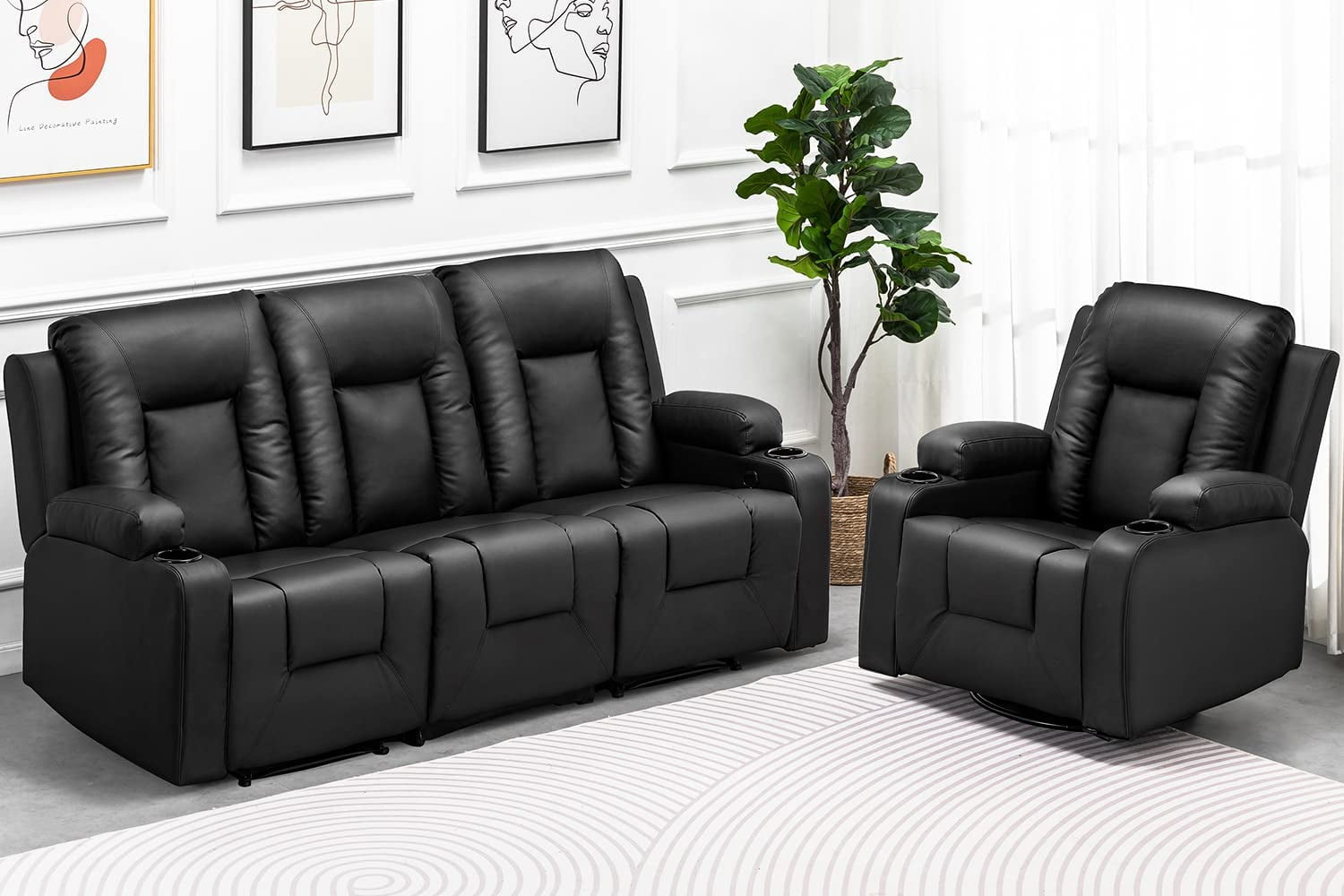 COMHOMA Recline Chair Set Furniture Bonded Leather Recliner