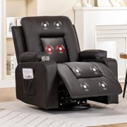 COMHOMA Recliner Chair, Swivel Rocker Recliners, Massage and Heat Reclining Chair, Reclining Sofa with Side Pockets, Cup Holders for Living Room, Bedroom (Brown)