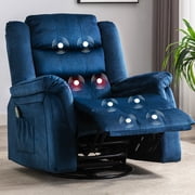 COMHOMA Recliner Chair with Heat and Massage 360 Degree Swivel Rocking Recliner, Blue